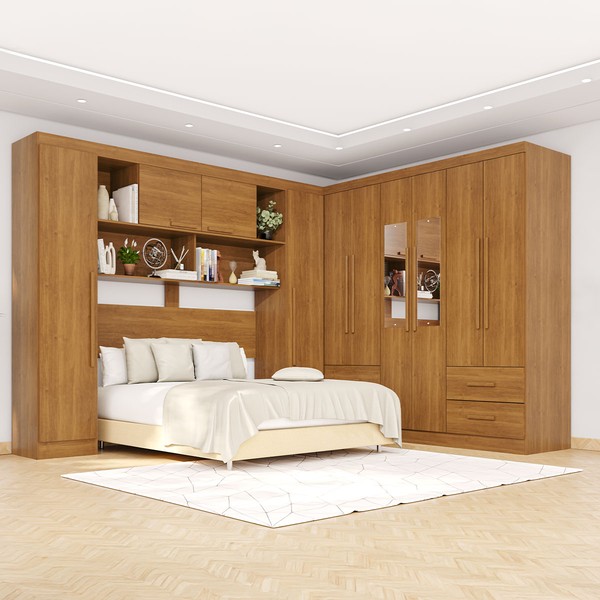 Guarda-Roupa Casal Modulado Andorra 10 Portas 4 Gavetas com Espelho Cinamomo - Pnr Móveis