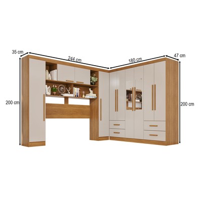 Guarda-Roupa Casal Modulado Andorra 10 Portas 4 Gavetas com Espelho Cinamomo/Off White - Pnr Móveis