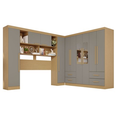 Guarda-Roupa Casal Modulado Andorra 10 Portas 4 Gavetas com Espelho Jequitibá/Granizo - Pnr Móveis