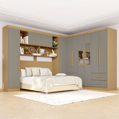 Guarda-Roupa Casal Modulado Andorra 10 Portas 4 Gavetas com Espelho Jequitibá/Granizo - Pnr Móveis