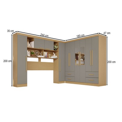 Guarda-Roupa Casal Modulado Andorra 10 Portas 4 Gavetas com Espelho Jequitibá/Granizo - Pnr Móveis