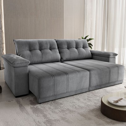 Sofá 4 Lugares Ferraro Retrátil e Reclinável Veludo Grafite - Vian