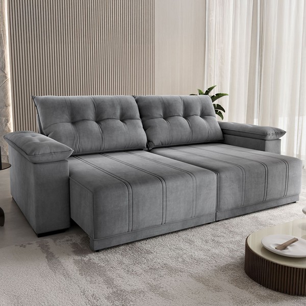 Sofá 4 Lugares Ferraro Retrátil e Reclinável Veludo Grafite - Vian