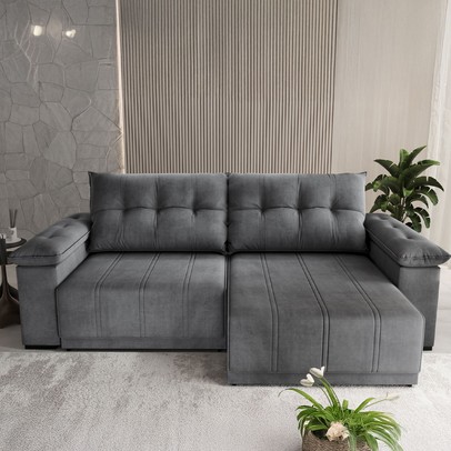Sofá 4 Lugares Ferraro Retrátil e Reclinável Veludo Grafite - Vian