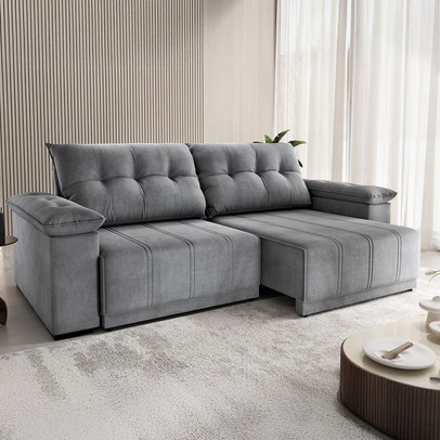 Sofá 4 Lugares Ferraro Retrátil e Reclinável Veludo Grafite - Vian