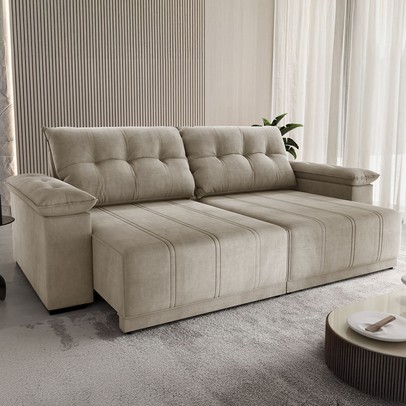 Sofá 4 Lugares Ferraro Retrátil e Reclinável Veludo Perola - Vian