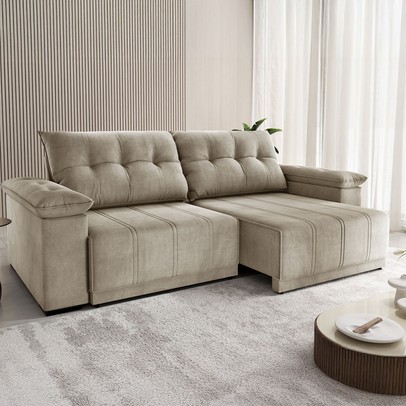 Sofá 4 Lugares Ferraro Retrátil e Reclinável Veludo Perola - Vian