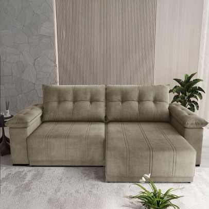 Sofá 4 Lugares Ferraro Retrátil e Reclinável Veludo Perola - Vian