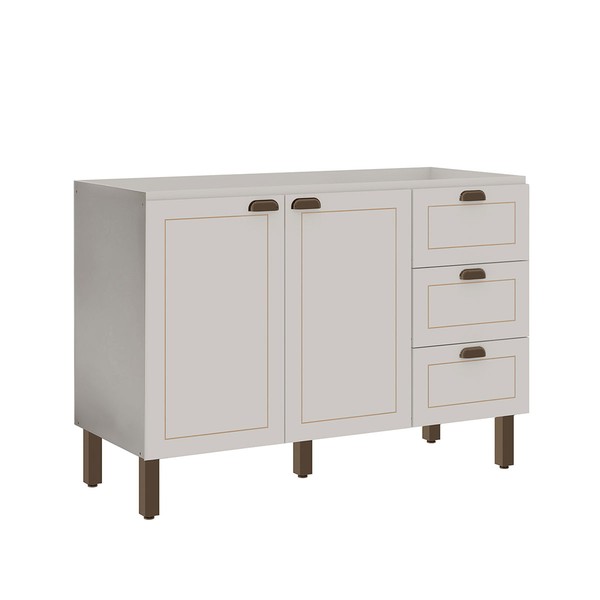 Balcão de Cozinha para Pia 120 Cm Conecta Frizz 2 Portas 3 Gavetas Branco - Geniaflex