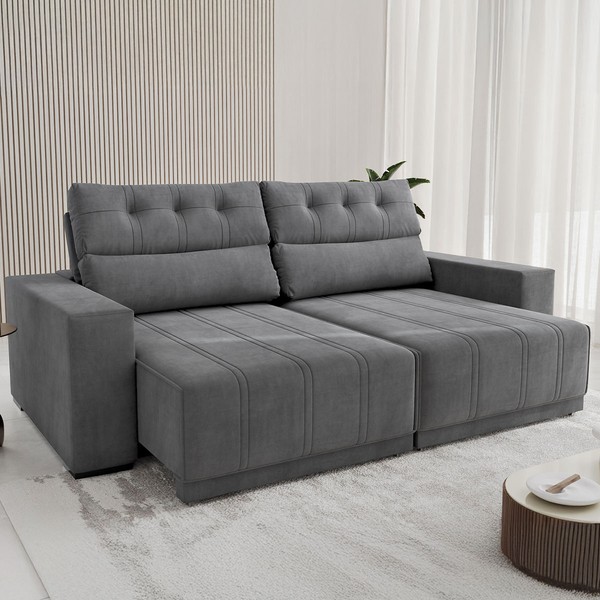 Sofá 4 Lugares Perfecto Retrátil e Reclinável Veludo Grafite - Vian