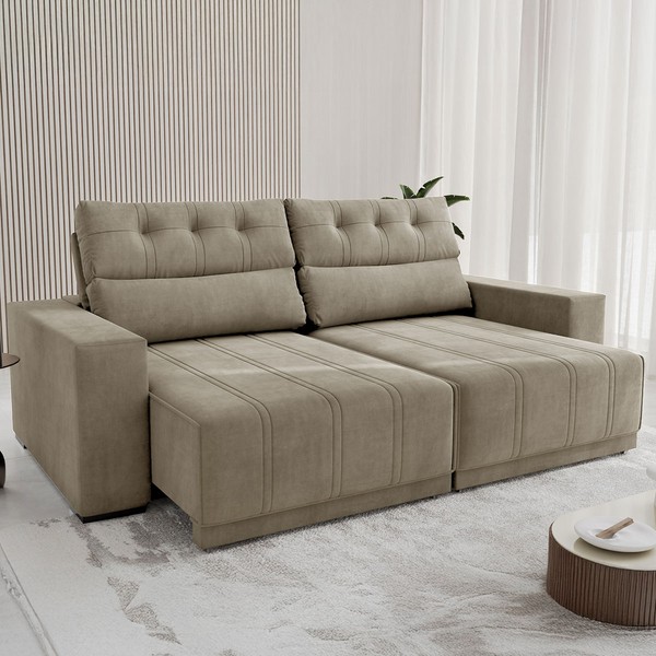 Sofá 4 Lugares Perfecto Retrátil e Reclinável Veludo Perola - Vian