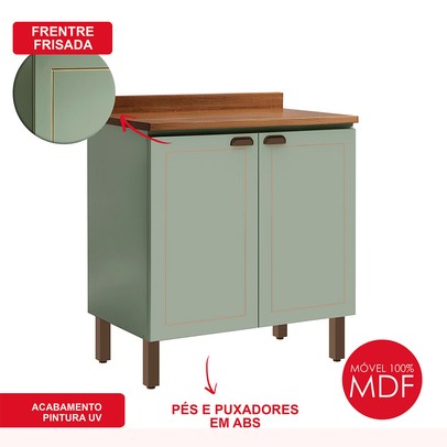 Balcão de Cozinha 80 Cm Conecta Frizz 2 Portas Mint - Geniaflex
