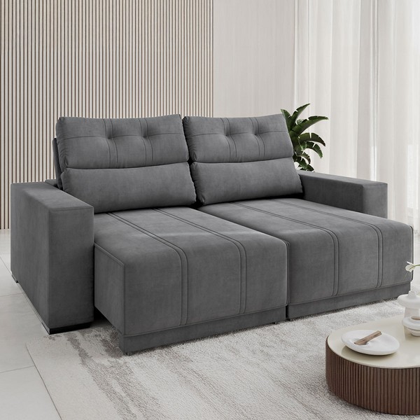 Sofá 3 Lugares Perfecto Veludo Retrátil e Reclinável Grafite - Vian