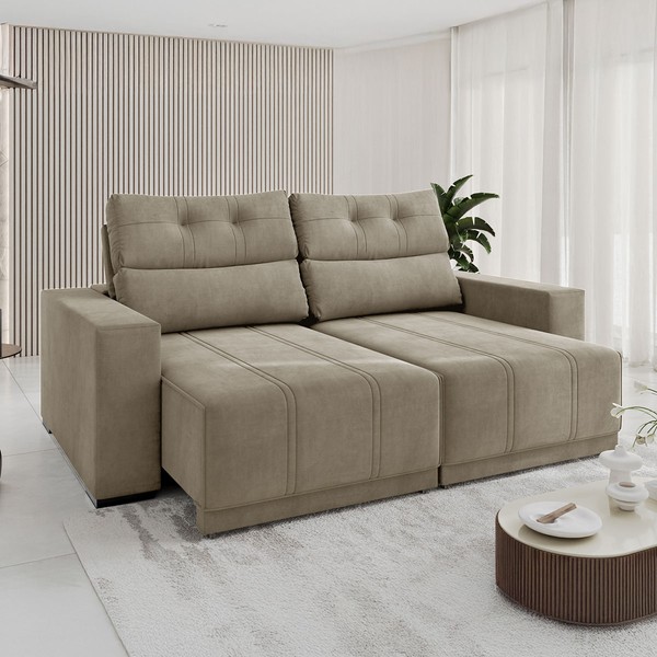 Sofá 3 Lugares Perfecto Veludo Retrátil e Reclinável Perola - Vian