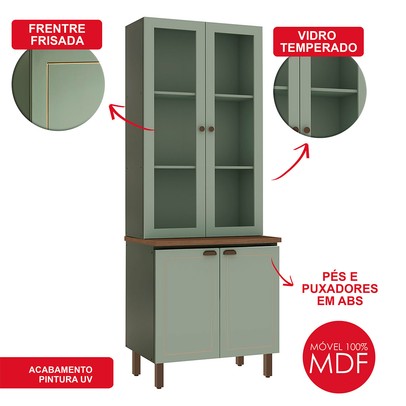 Cristaleira Conecta Frizz 3 Portas 100% Mdf com Vidro Mint - Geniaflex