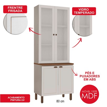 Cristaleira Conecta Frizz 3 Portas 100% Mdf com Vidro Branco - Geniaflex