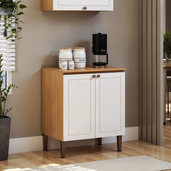 Balcão de Cozinha 70 Cm Essência Frizz 2 Portas 100% Mdf Cinamomo/Branco - Geniaflex