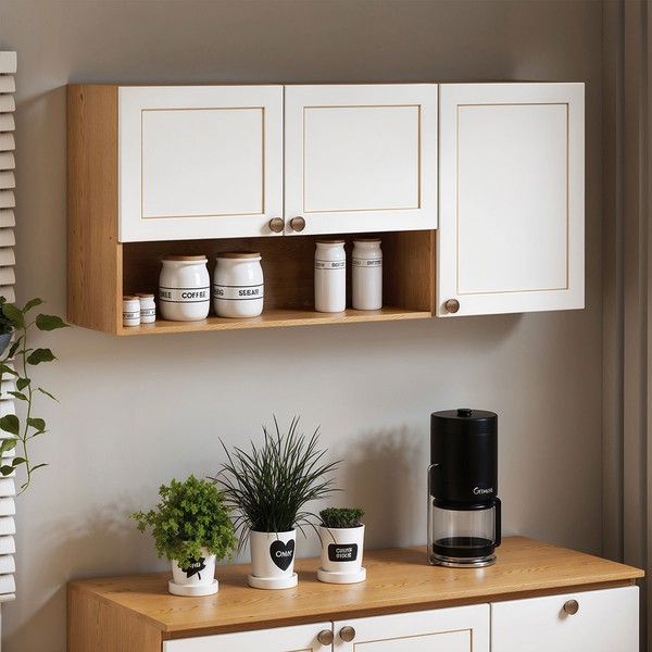 Armário Aéreo Cozinha 120 Cm Essência Frizz 3 Portas 100% Mdf Cinamomo/Branco - Geniaflex