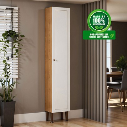 Paneleiro Essência Frizz 1 Porta 100% Mdf Cinamomo/Branco - Geniaflex