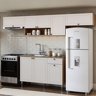 Cozinha Compacta Glam 8 Portas Ripado 3d Freijó/Vanilla - Kits Paraná
