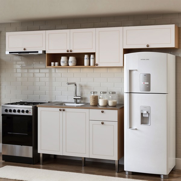 Cozinha Compacta Essência Frizz 8 Portas 1 Gaveta 100% Mdf Cm0116 Cinamomo Fosco/Branco - Genialflex