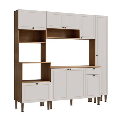 Cozinha Completa Essência Frizz 9 Portas 1 Gaveta 100% Mdf Cinamomo Fosco/Branco - Genialflex