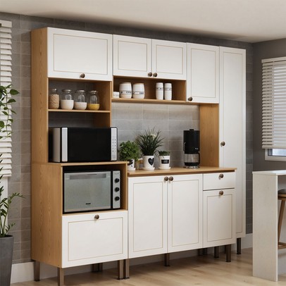 Cozinha Completa Essência Frizz 9 Portas 1 Gaveta 100% Mdf Cinamomo Fosco/Branco - Genialflex