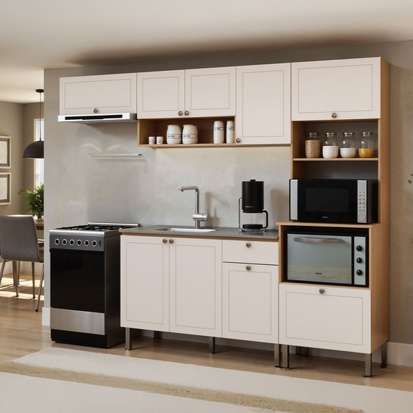 Cozinha Compacta Essência Frizz 9 Portas 1 Gaveta 100% Mdf Cm0120 Cinamomo Fosco/Branco - Genialflex