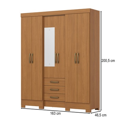 Guarda-Roupa Casal 6 Portas 3 Gavetas Cinamomo B23 - Briz