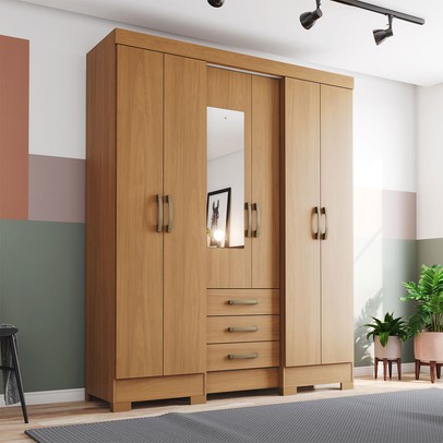 Guarda-Roupa Casal 6 Portas 3 Gavetas Cinamomo B23 - Briz