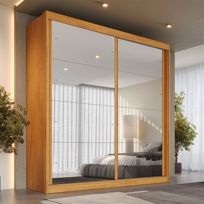 Guarda-Roupa Casal Mali 2 Portas 3 Gavetas 100% Mdf com Espelho 19200 Peroba/Off White - Europa Móveis