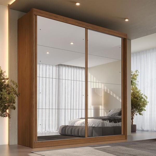 Guarda-Roupa Casal Mali 2 Portas 3 Gavetas 100% Mdf com Espelho 19200 Castanho/Off White - Europa Móveis