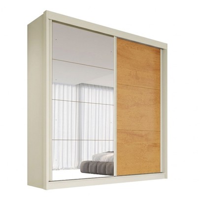 Guarda-Roupa Casal Mali 2 Portas 3 Gavetas 100% Mdf com Espelho Off White/Peroba - Europa Móveis