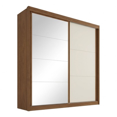 Guarda-Roupa Casal Mali 2 Portas 3 Gavetas 100% Mdf com Espelho Castanho/Off White - Europa Móveis