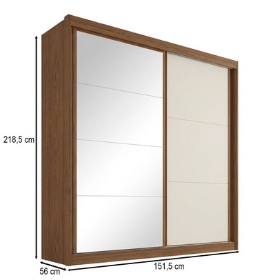 Guarda-Roupa Casal Mali 2 Portas 3 Gavetas 100% Mdf com Espelho Castanho/Off White - Europa Móveis