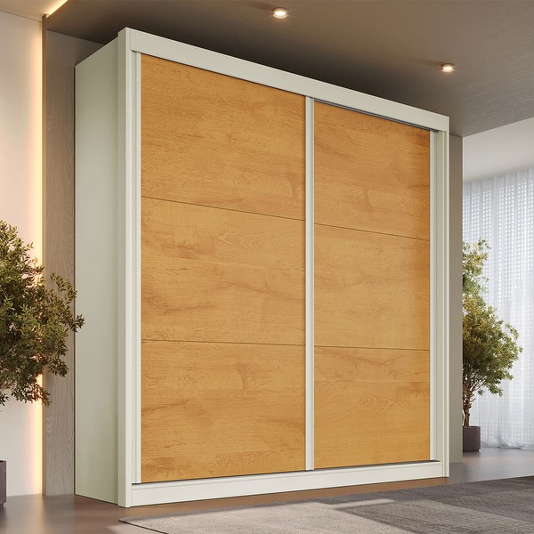 Guarda-Roupa Casal Mali 2 Portas 3 Gavetas 100% Mdf Off White/Peroba - Europa Móveis