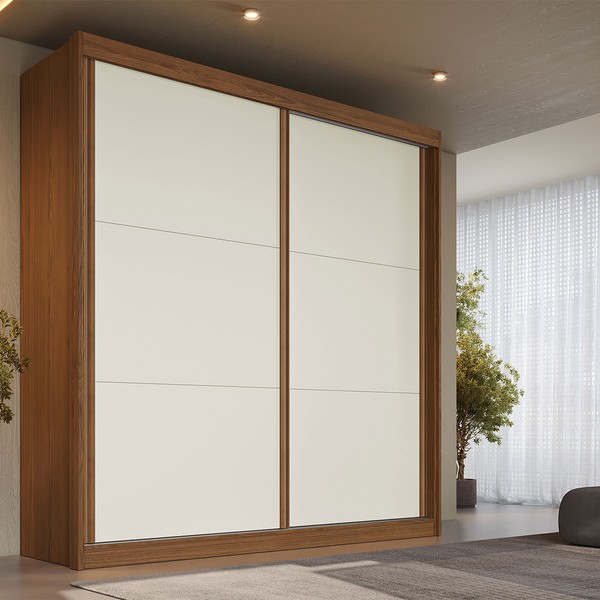 Guarda-Roupa Casal Mali 2 Portas 3 Gavetas 100% Mdf Castanho/Off White - Europa Móveis