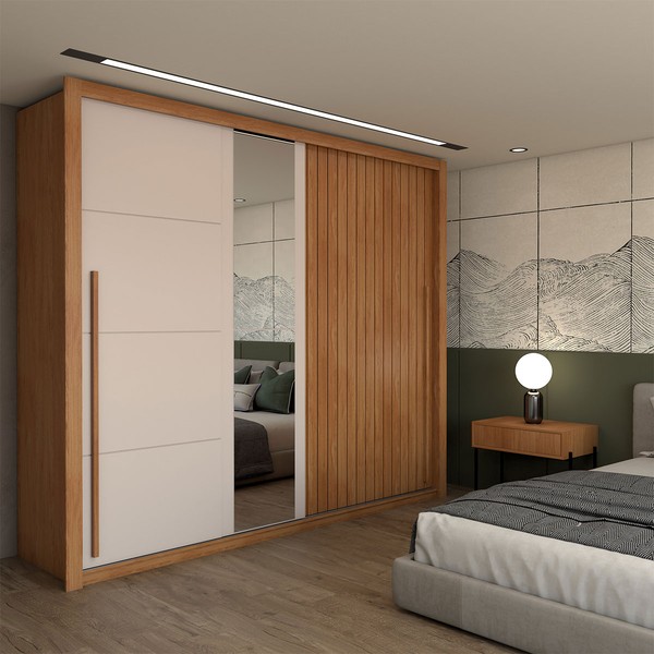 Guarda-Roupa Casal Coliseu 2 Portas 4 Gavetas com Espelho Freijó/Off White - Panorama Móveis