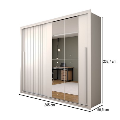 Guarda-Roupa Casal Coliseu Ripado 2 Portas 4 Gavetas com Espelho Branco - Panorama Móveis