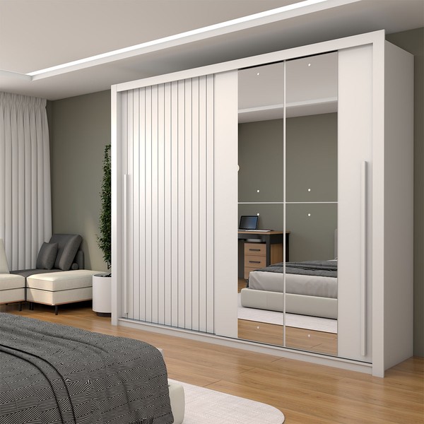 Guarda-Roupa Casal Coliseu Ripado 2 Portas 4 Gavetas com Espelho Branco - Panorama Móveis