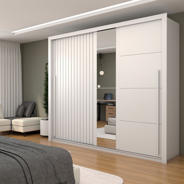 Guarda-Roupa Casal Colosseo 2 Portas 4 Gavetas com Espelho Branco - Panorama Móveis