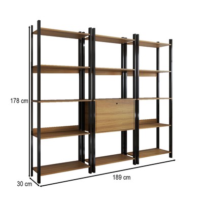 Estante para Livros Industrial 1 Porta 13 Prateleiras Mel/Preto - Panorama Móveis