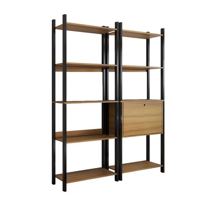 Estante para Livros Industrial 1 Porta 8 Prateleiras Mel/Preto - Panorama Móveis