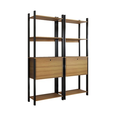 Estante para Livros Industrial 2 Portas 6 Prateleiras Mel/Preto - Panorama Móveis