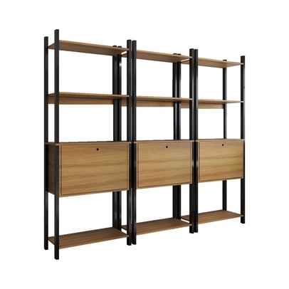 Estante para Livros Industrial 3 Portas 9 Prateleiras Mel/Preto - Panorama Móveis