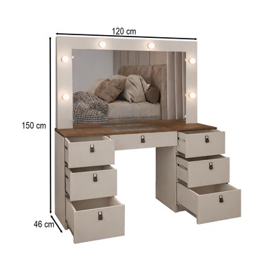 Penteadeira Camarim Carpenter 7 Gavetas com Vidro Freijó/Off White - Panorama Móveis