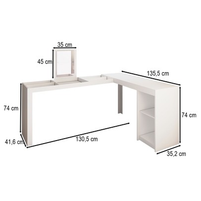 Penteadeira Escrivaninha Charlotte com Espelho Branco - Panorama Móveis