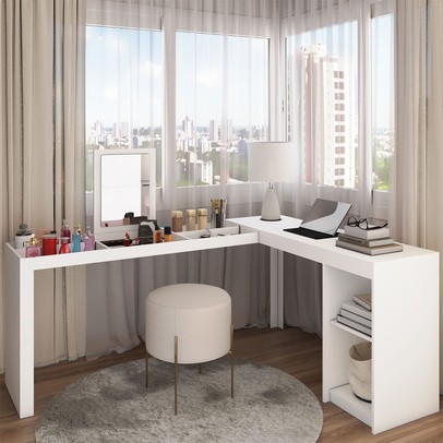 Penteadeira Escrivaninha Charlotte com Espelho Branco - Panorama Móveis