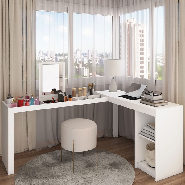 Penteadeira Escrivaninha Charlotte com Espelho Branco - Panorama Móveis
