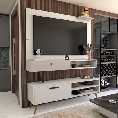 Rack com Painel para TV Até 50 Polegadas Carter 2 Portas Branco - Panorama Móveis